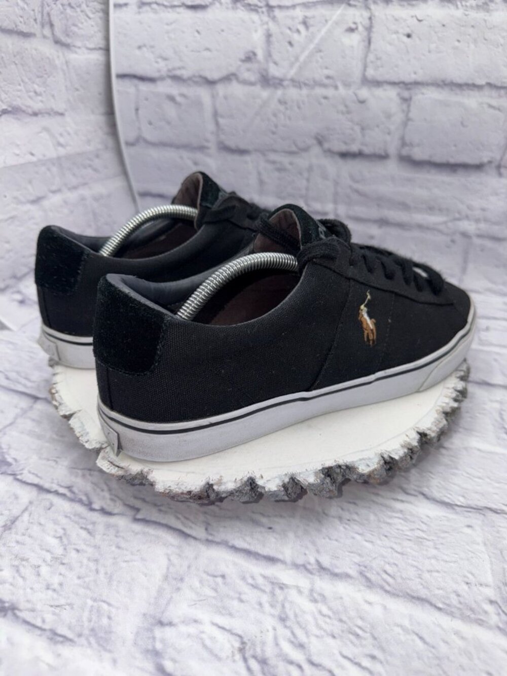 Mens Polo Ralph Lauren Sayer Black Canvas and Suede Sneakers Shoes Sz 11.5 - Picture 5 of 9